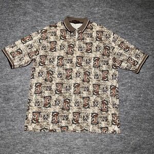 VTG Cross Creek Tigger Golfing All Over Print Golf Polo Mens Beige Geometric XL